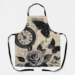 Sepia Floral Butterfly Wanderlust Compass Apron