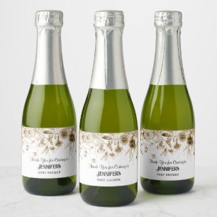 Sepia Floral Drop, Baby Shower Thank You Favour, Sparkling Wine Label