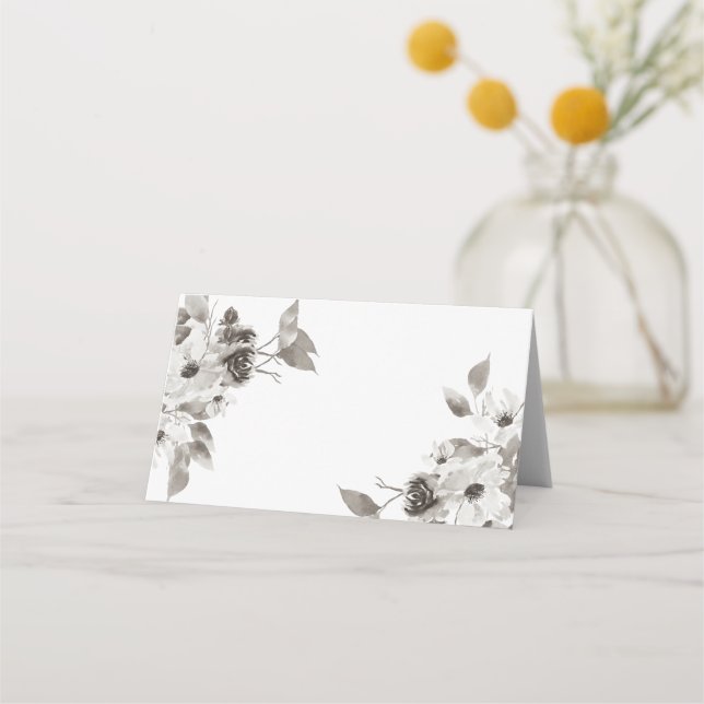 Sepia Floral Folded Place Card (Front)