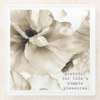 Sepia floral grateful quote glass coaster