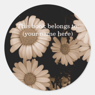 Sepia flowers, hidden bear classic round sticker