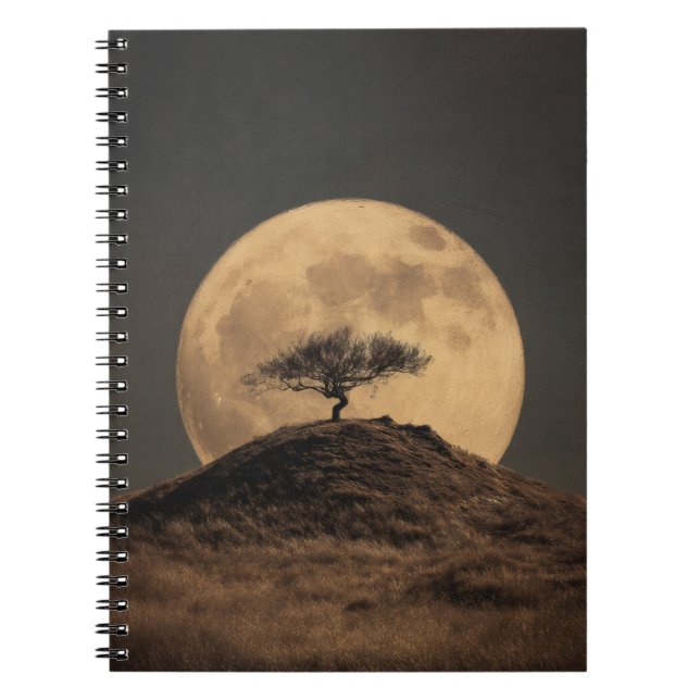 Sepia Full Moon Hill Tree Notebook (Front)