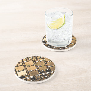 Sepia Geometric Mirrors Pattern Coaster
