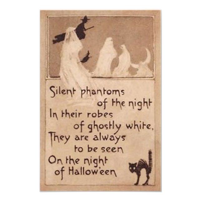 Sepia Ghost Witch Black Cat Crescent Moon Photo Print (Front)