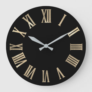 Sepia Gold Grey Black Metallic Roman Numers Large Clock