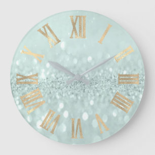 Sepia Gold Grey MInt Metallic Roman Numers Large Clock