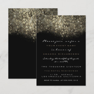 Sepia Gold Sparkly Glitter Black Invitation