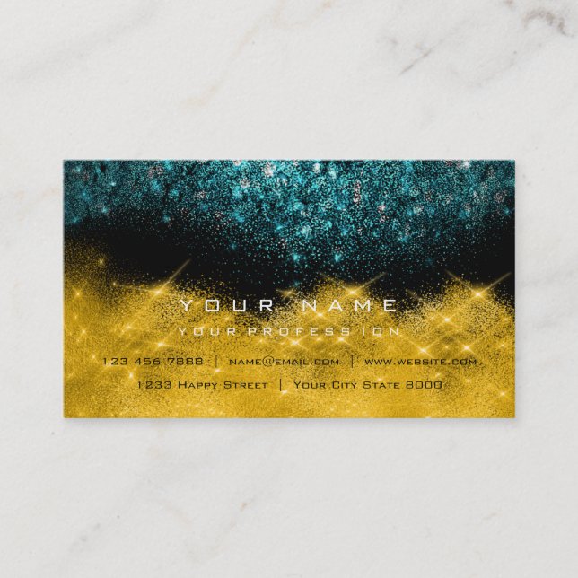 Sepia Gold Sparkly Glitter Teal Black White Business Card (Front)