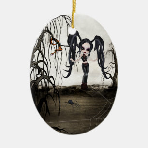 Sepia Goth Girl Ceramic Tree Decoration