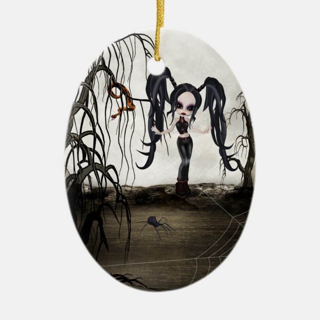 Sepia Goth Girl Ceramic Tree Decoration (Front)