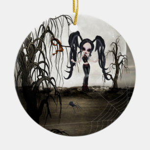 Sepia Goth Girl Ceramic Tree Decoration
