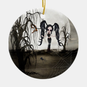 Sepia Goth Girl Ceramic Tree Decoration