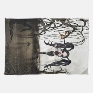 Sepia Goth Girl Tea Towel