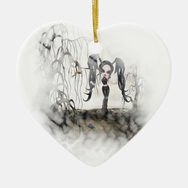 Sepia Goth Girl Vignette Ceramic Tree Decoration (Front)