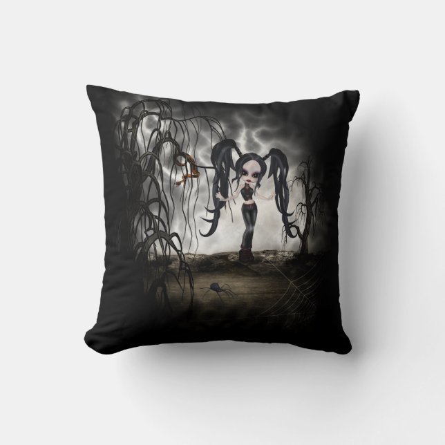 Sepia Goth Girl Vignette Cushion (Front)