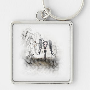 Sepia Goth Girl Vignette Key Ring