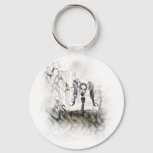 Sepia Goth Girl Vignette Key Ring
