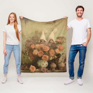 Sepia Gothic Witch with Pumpkins and Autumn Roses Fleece Blanket