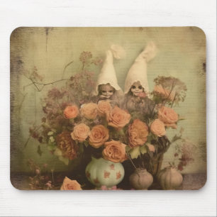 Sepia Gothic Witch with Pumpkins and Autumn Roses Mouse Pad