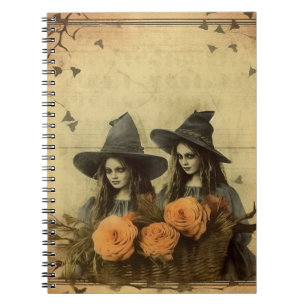 Sepia Gothic Witches Orange Rose Basket Notebook