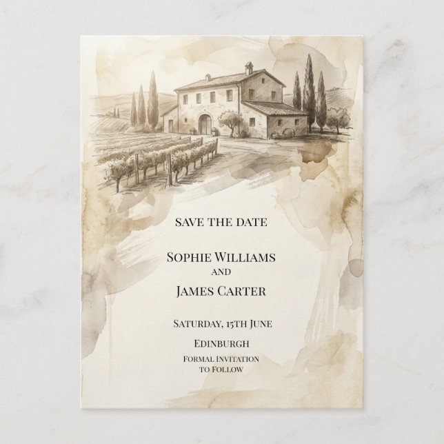Sepia Highland Estate Save The Date Postcard (Front)