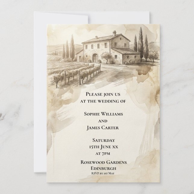 Sepia Highland Manor Wedding Invitation (Front)