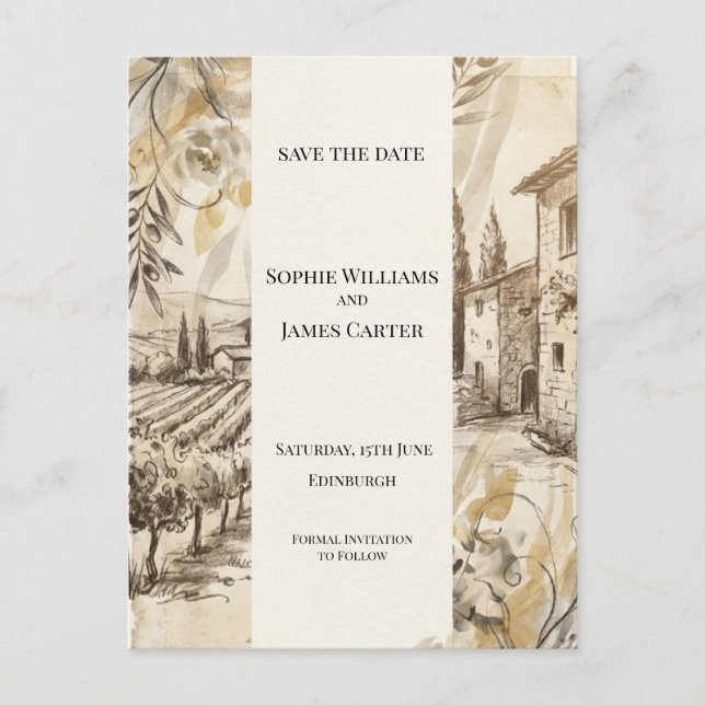 Sepia Highland Venue Save The Date Postcard (Front)