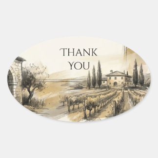 Sepia Highland Venue Thank You Oval Sticker