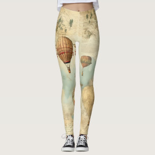 Sepia Hot Air Balloon Antique Map Leggings