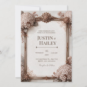 Sepia Hydrangea Bronze Wedding Invitation