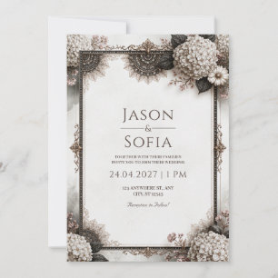 Sepia Hydrangea Filigree Wedding Invitation