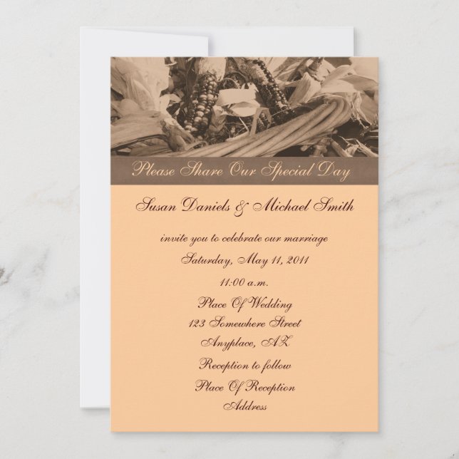 Sepia Indian Corn Autumn Wedding  Invitation (Front)