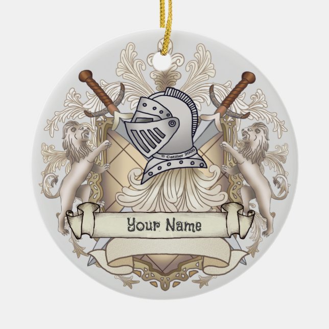 Sepia knight Shield surname Ceramic Ornament (Front)