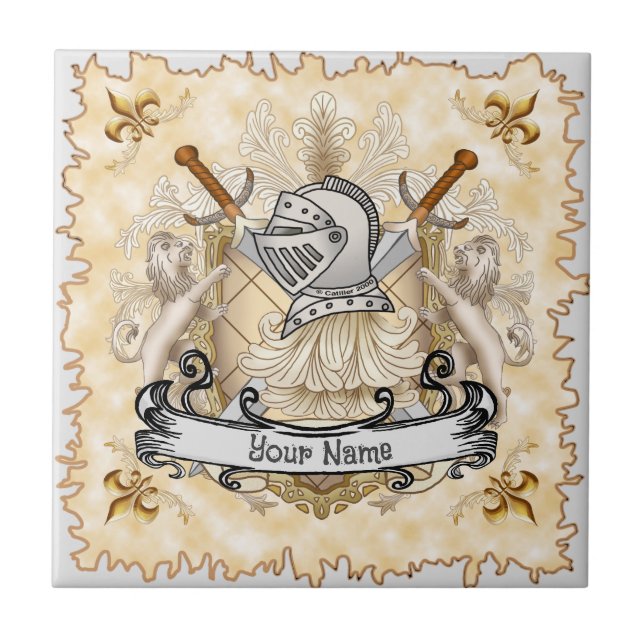 Sepia knight Shield surname Ceramic Tile (Front)
