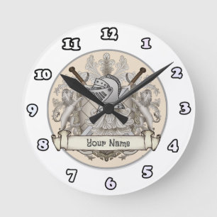 Sepia knight Shield surname Round Clock