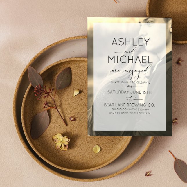 Sepia Kraft Typography Photo Engagement Invitation (Engaged & Excited! Join Us for the Party 🥂💍 [Personalize Here])