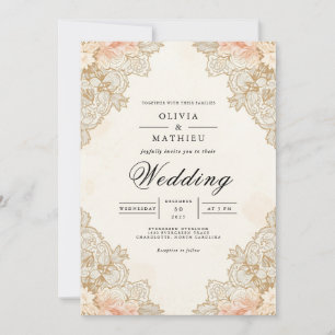 Sepia Lace Floral Accent Wedding Invitation