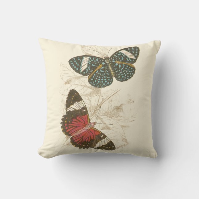 Sepia Leaves with Colourful Butterflies Cushion (Front)