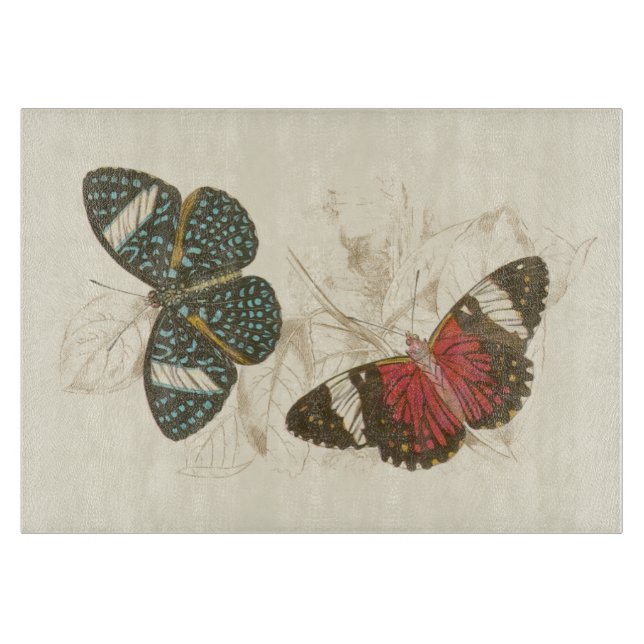 Sepia Leaves with Colourful Butterflies Cutting Board (Front)