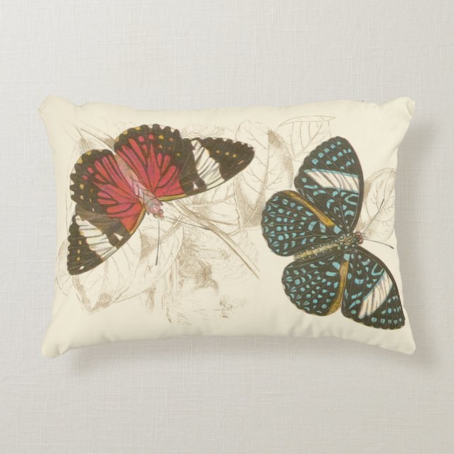 Sepia Leaves with Colourful Butterflies Decorative Cushion (Front)