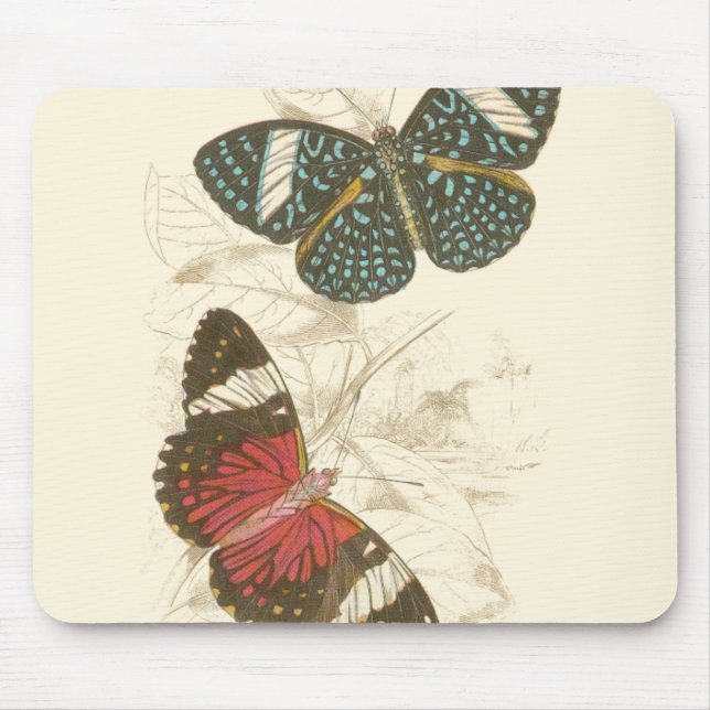 Sepia Leaves with Colourful Butterflies Mouse Pad (Front)
