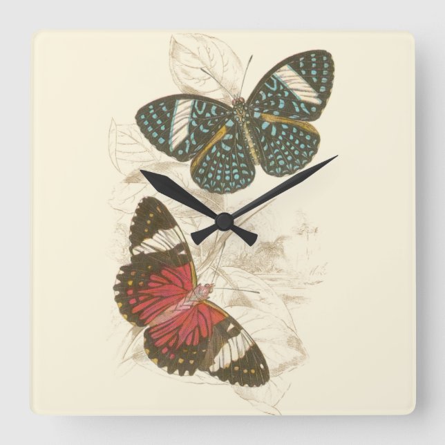 Sepia Leaves with Colourful Butterflies Square Wall Clock (Front)