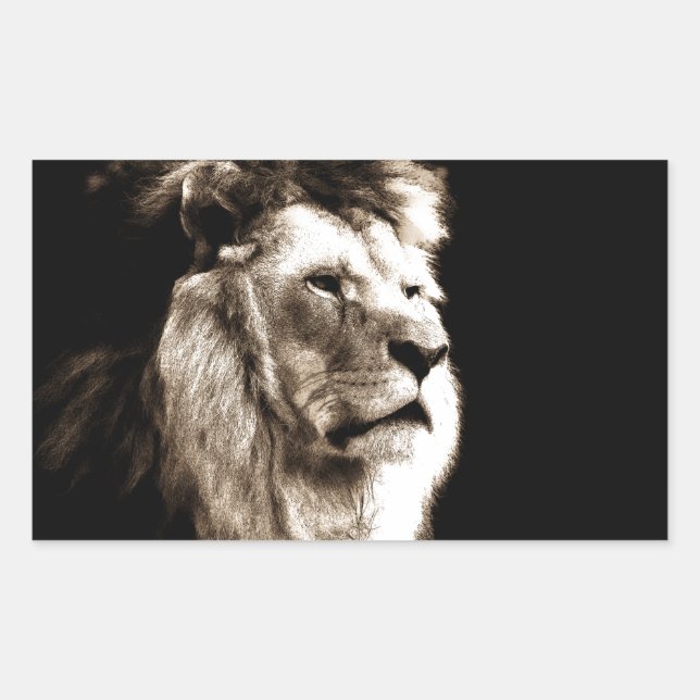 Sepia Lion Rectangular Sticker (Front)