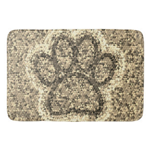 Sepia Low Poly Dog Paw Print Bath Mat