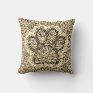 Sepia Low Poly Dog Paw Print Cushion