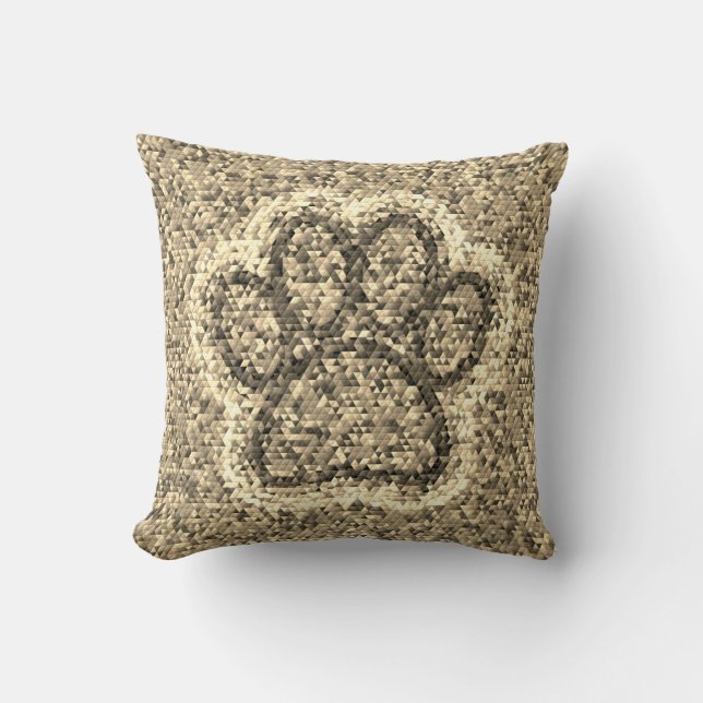 Sepia Low Poly Dog Paw Print Cushion (Front)
