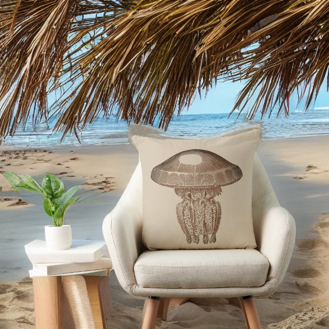 Sepia Man O War on Solid Tan Background Cushion (Creator Uploaded)