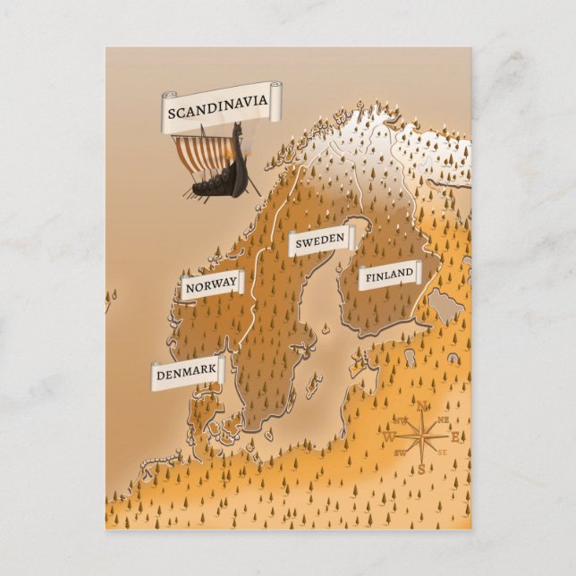 Sepia Map Of Scandinavia Postcard (Front)