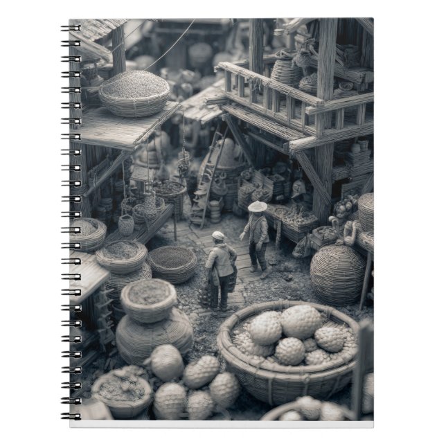 Sepia Market Scene Basket Detail Notebook (Front)