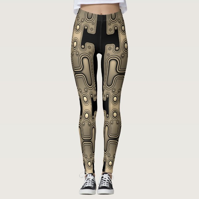 Sepia Mechanical Android Futuristic Robot Leggings (Front)